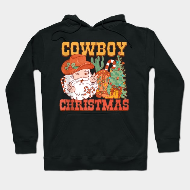 Western Country Cowboy Christmas - Santa Claus Retro Vintage Hoodie by Origami Fashion